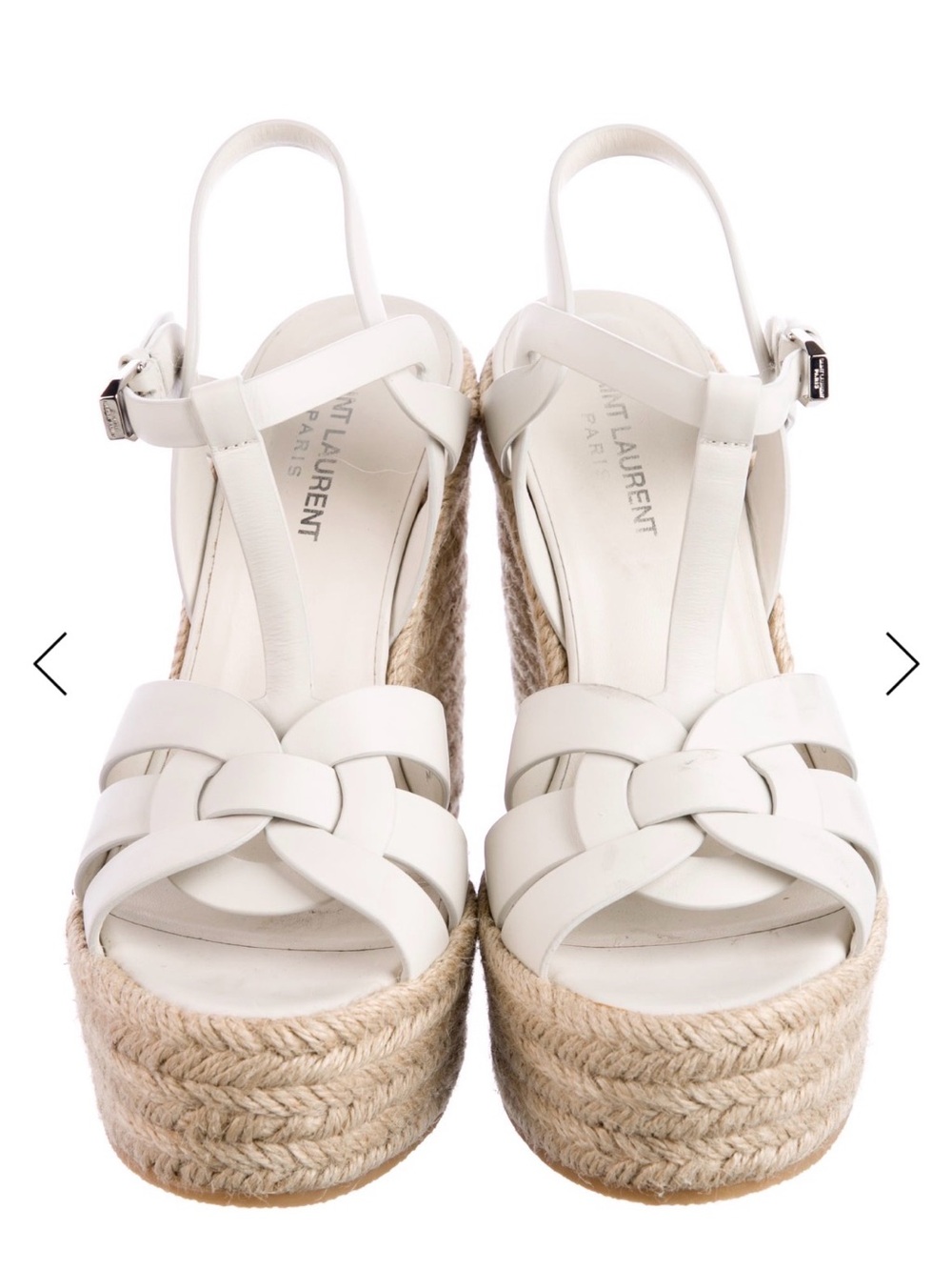 Saint Laurent Cream Leather Espadrille Wedge Sandals - Picture 3 of 6